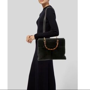 Vintage Gucci Diana Black Suede Bamboo Two Way